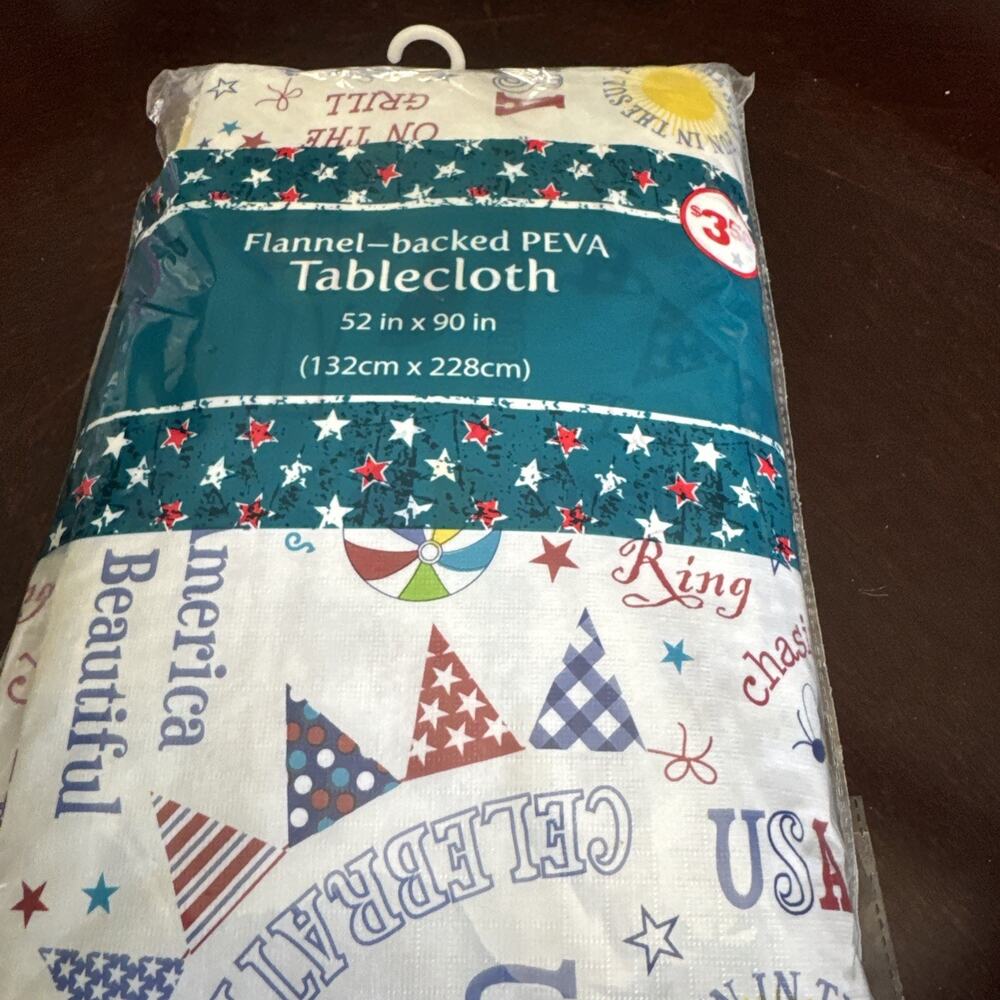 Summer Themed Flannel-Backed Peva Tablecloth 52” X 90”